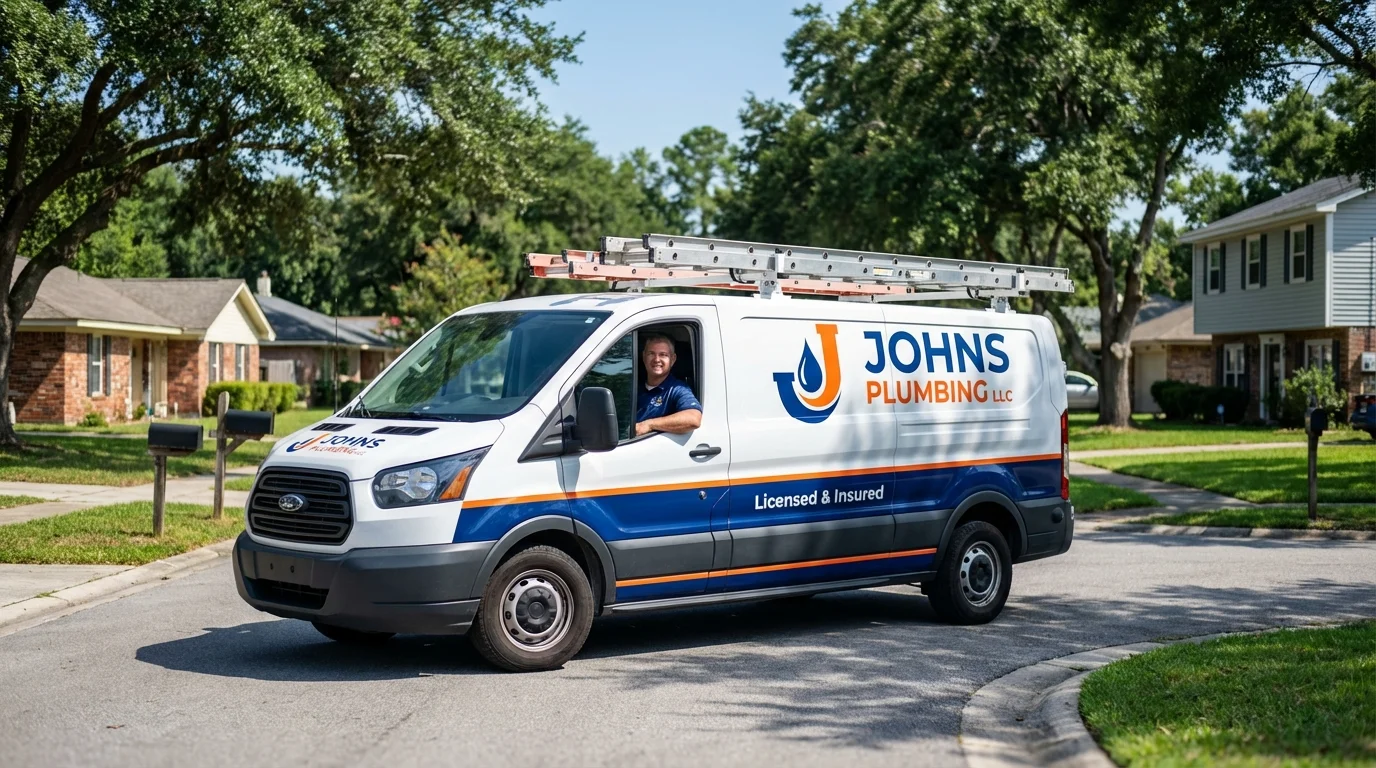 Johns Plumbing LLC service van in Chelmsford, MA