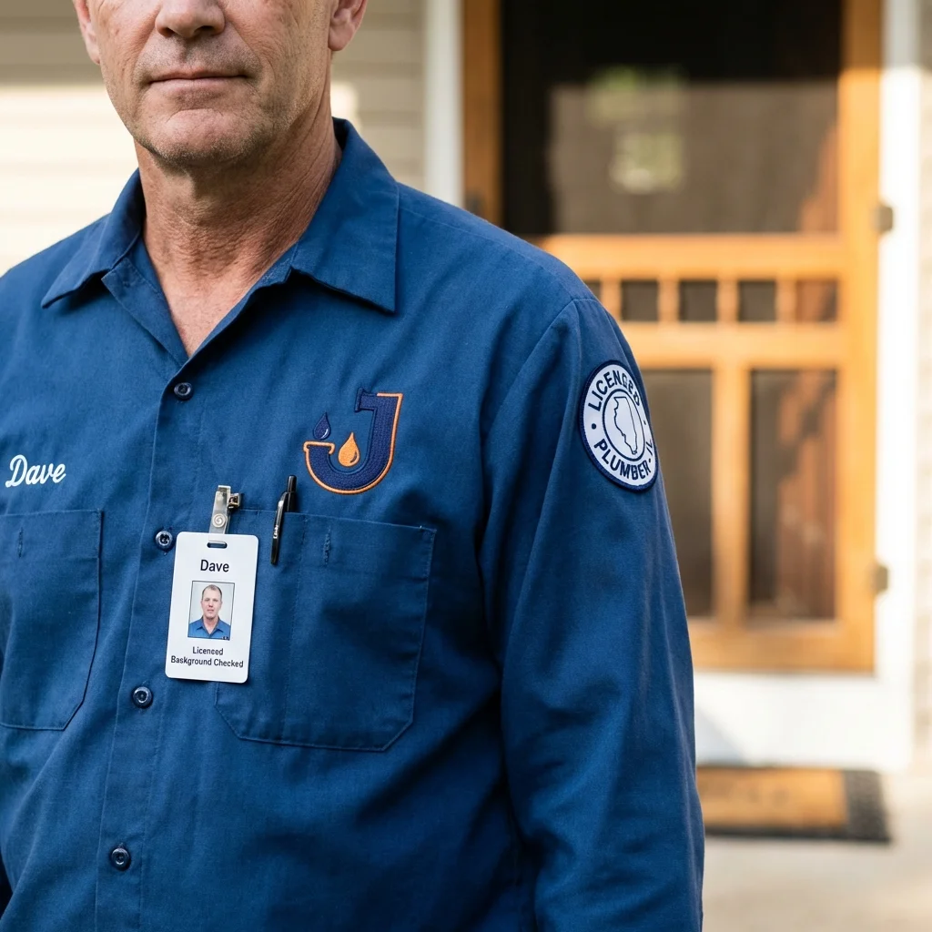 Licensed plumber showing ID badge in Chelmsford, MA